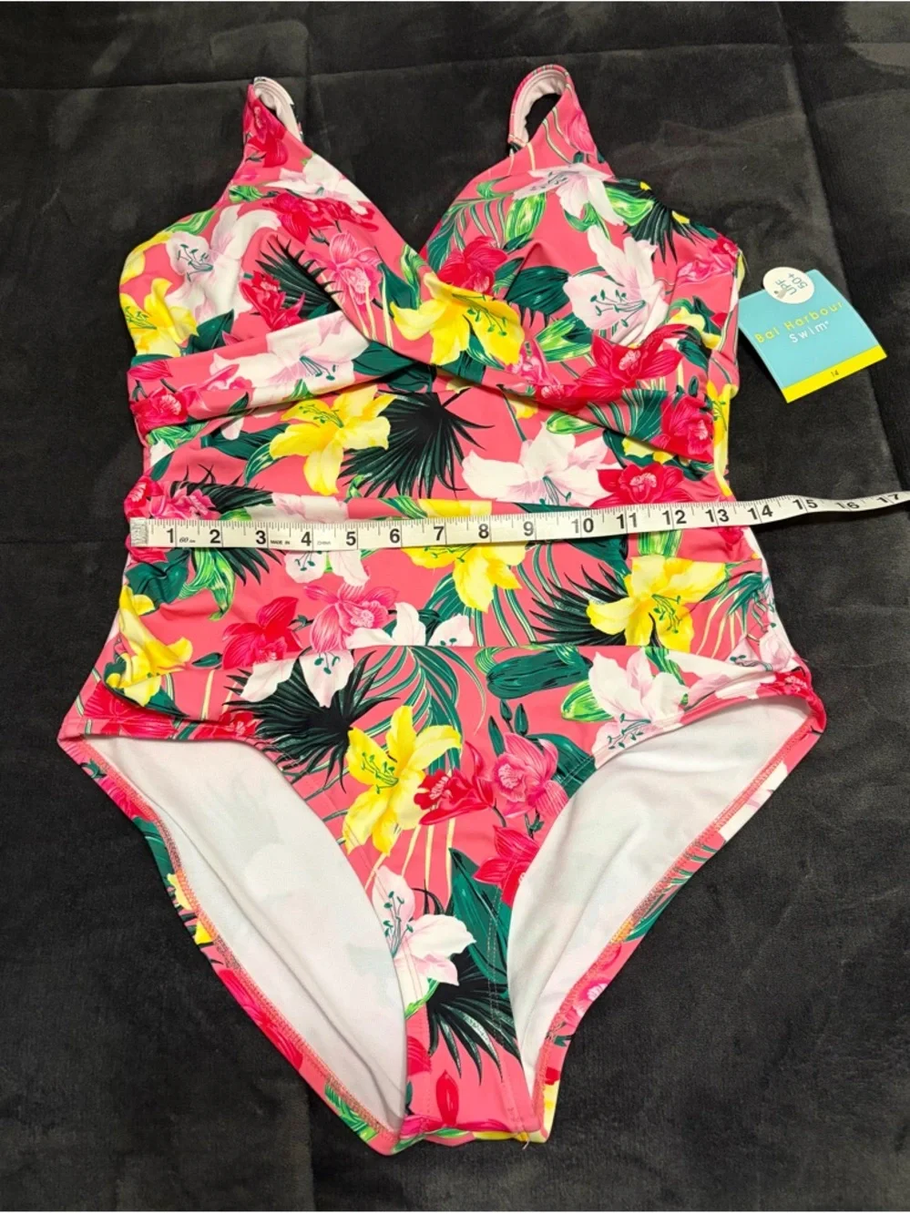 New Women’s 14 Floral One-Piece Swimsuit - Pink Tropical Print